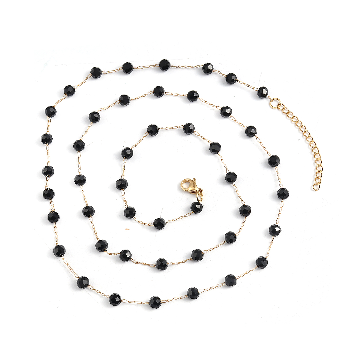 Picture of 1 Piece Vacuum Plating 304 Stainless Steel Link Chain Necklace For DIY Jewelry Making Gold Plated Black Faceted 74cm(29 1/8") long, Chain Size: 5mm