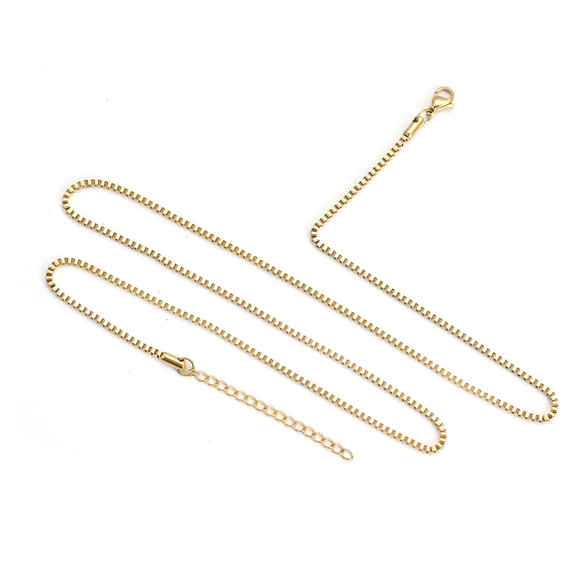 Picture of Stainless Steel Box Chain Necklace Gold Plated 60.5cm(23 7/8") long, Chain Size: 2mm( 1/8"), 1 Piece