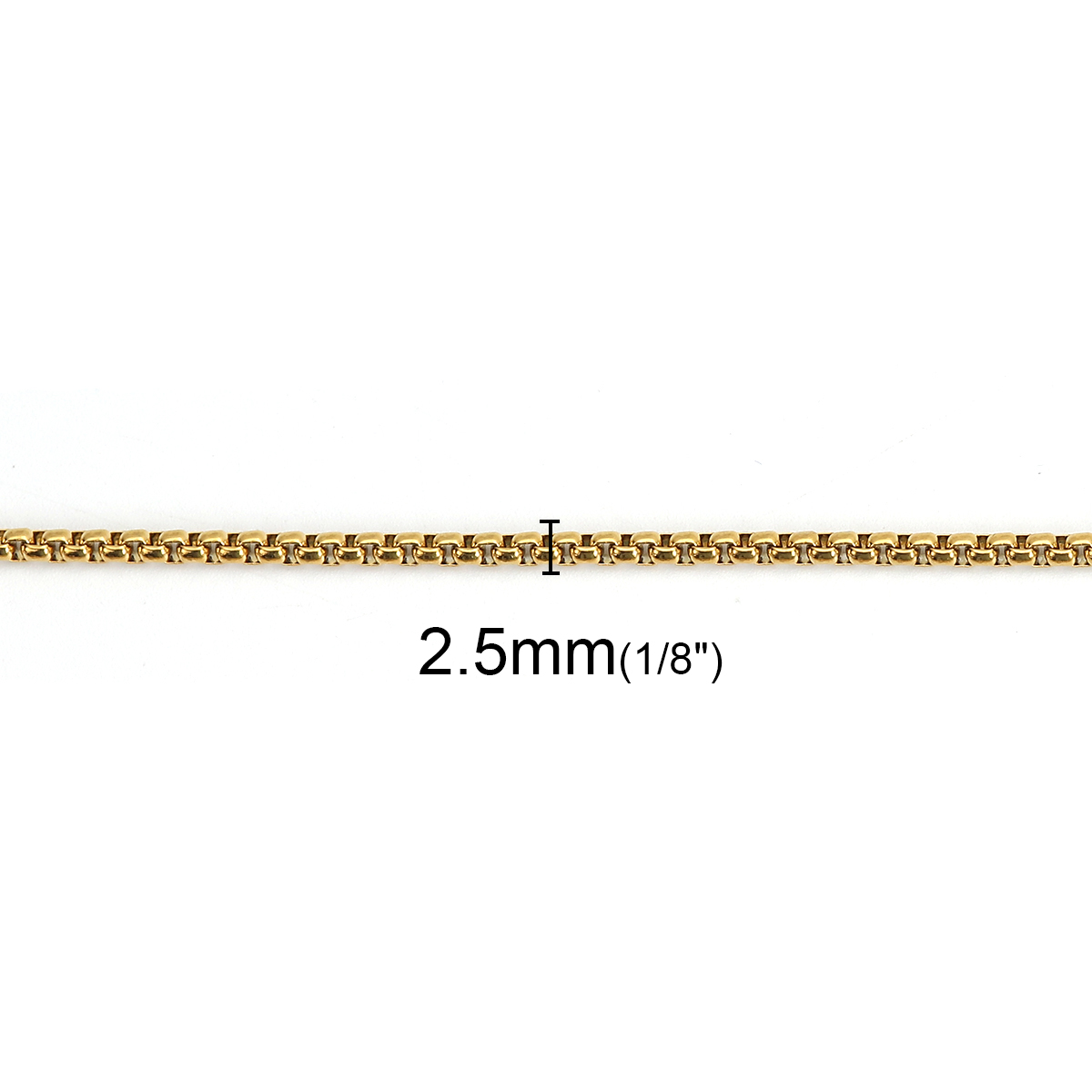 Picture of Stainless Steel Box Chain Necklace Gold Plated 61cm(24") long, Chain Size: 2.5x2.5mm( 1/8" x 1/8"), 1 Piece