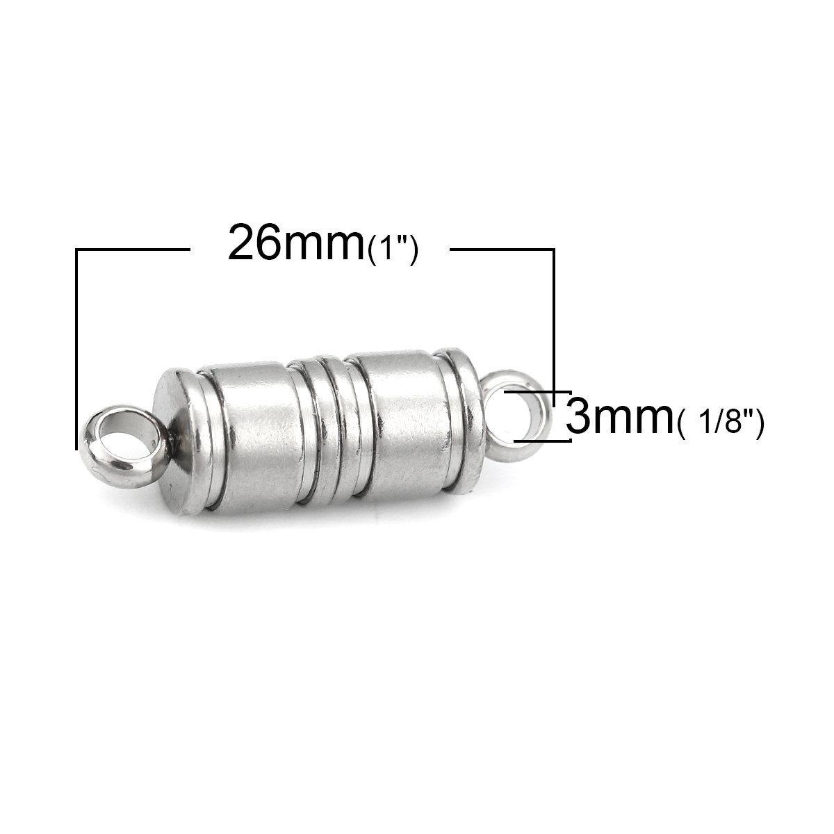 Picture of 304 Stainless Steel Magnetic Clasps Cylinder Silver Tone 26mm(1") x 8mm( 3/8"), 1 Piece