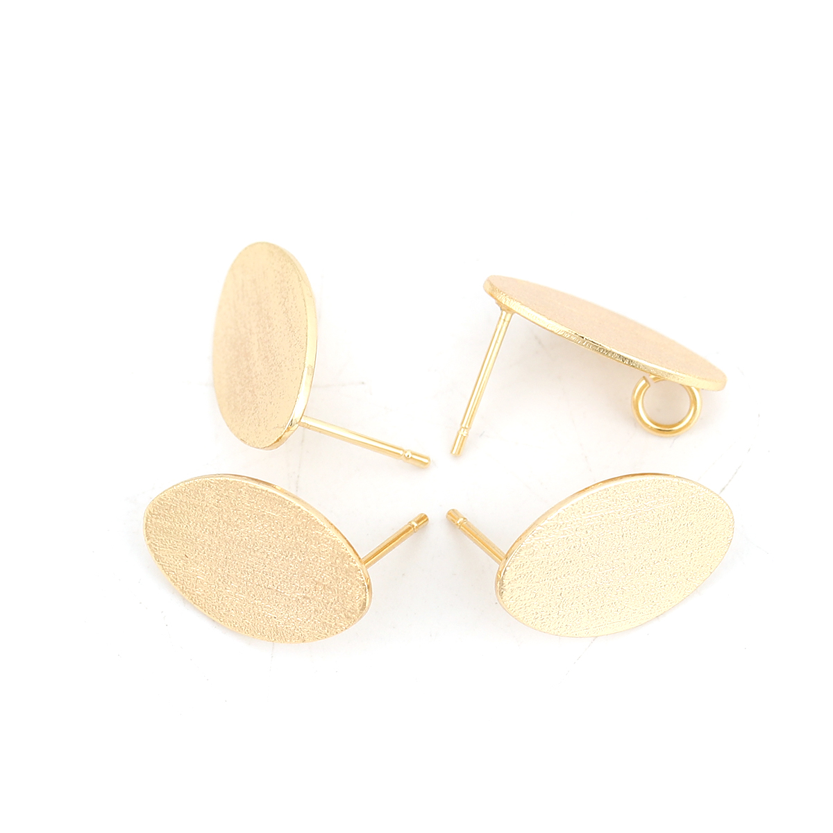Picture of Brass Ear Post Stud Earrings 18K Real Gold Plated Oval W/ Loop 18mm( 6/8") x 11mm( 3/8"), Post/ Wire Size: (20 gauge), 4 PCs
