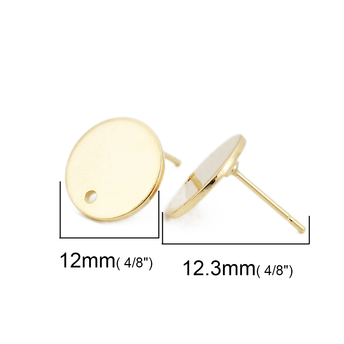 Immagine di Ottone Orecchini a Perno 18K Vero Oro Placcato Tondo W/ Loop 12mm Dia., Dimensione di Posta / Cavo: (20 misura), 10 Pz