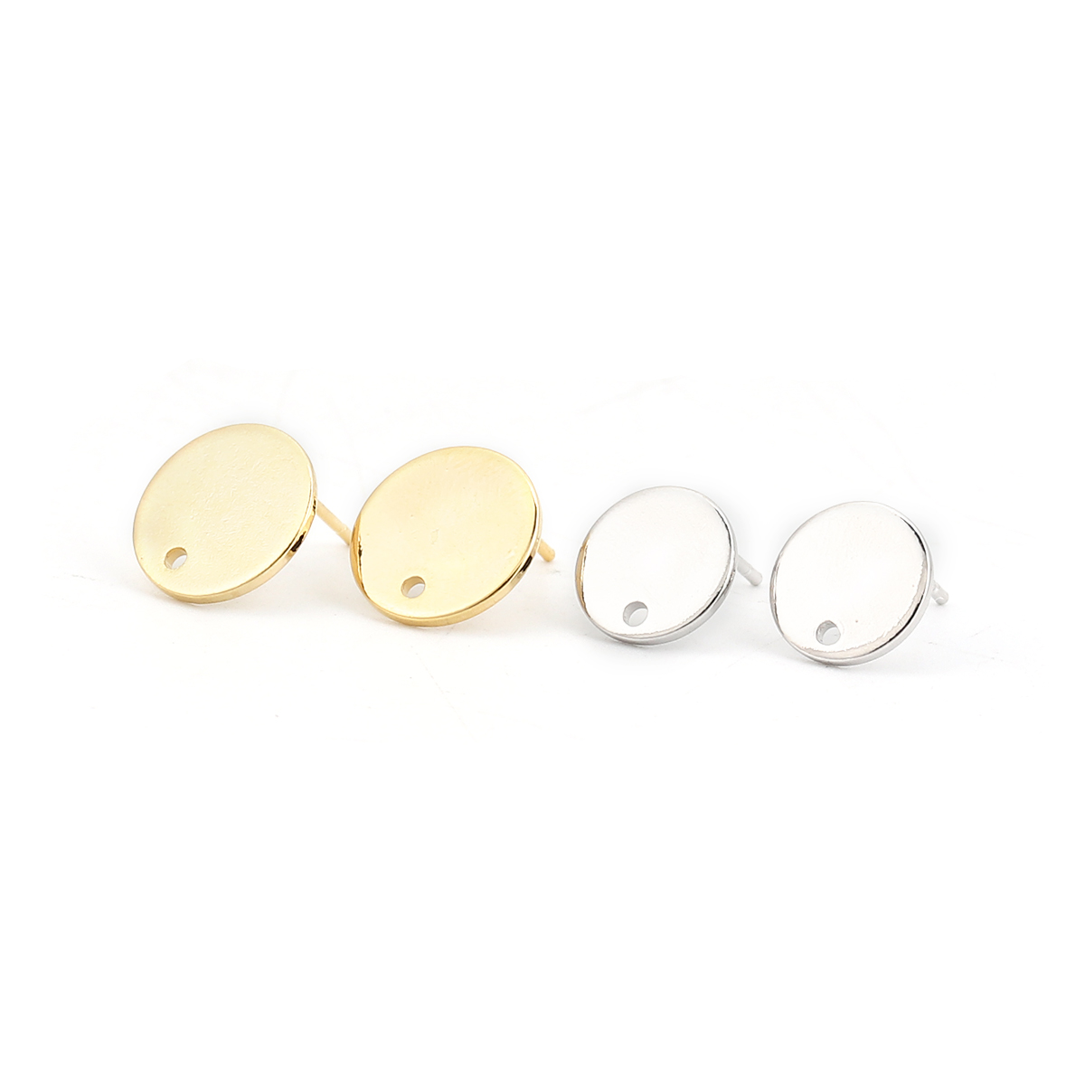 Immagine di Ottone Orecchini a Perno 18K Vero Oro Placcato Tondo W/ Loop 12mm Dia., Dimensione di Posta / Cavo: (20 misura), 10 Pz