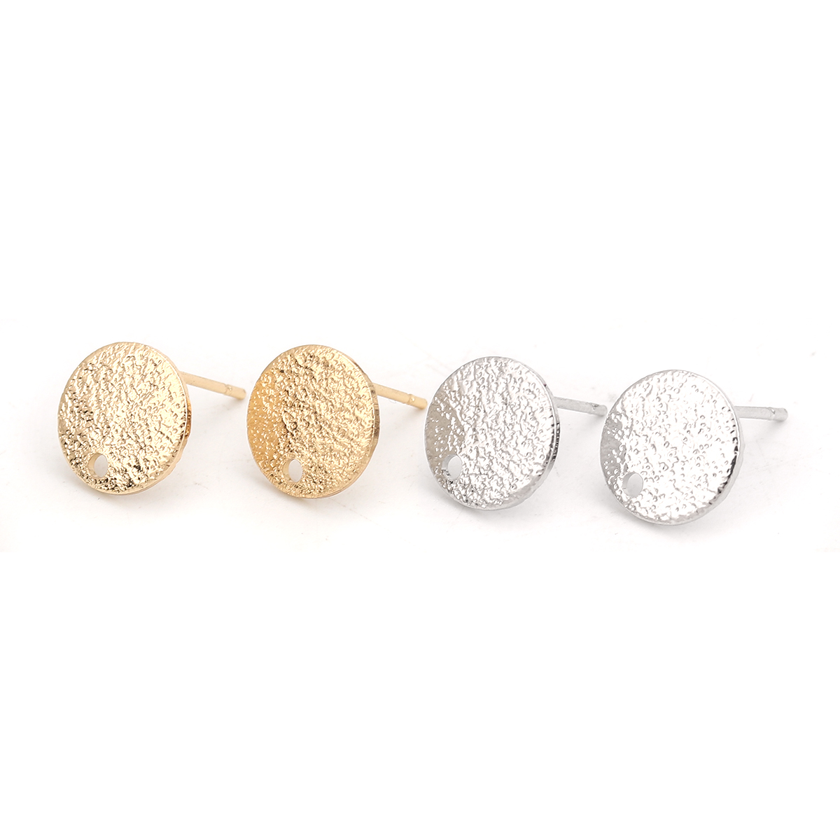 Picture of Brass Ear Post Stud Earrings 18K Real Gold Plated Round Sparkledust 10mm Dia., Post/ Wire Size: (20 gauge), 200 PCs