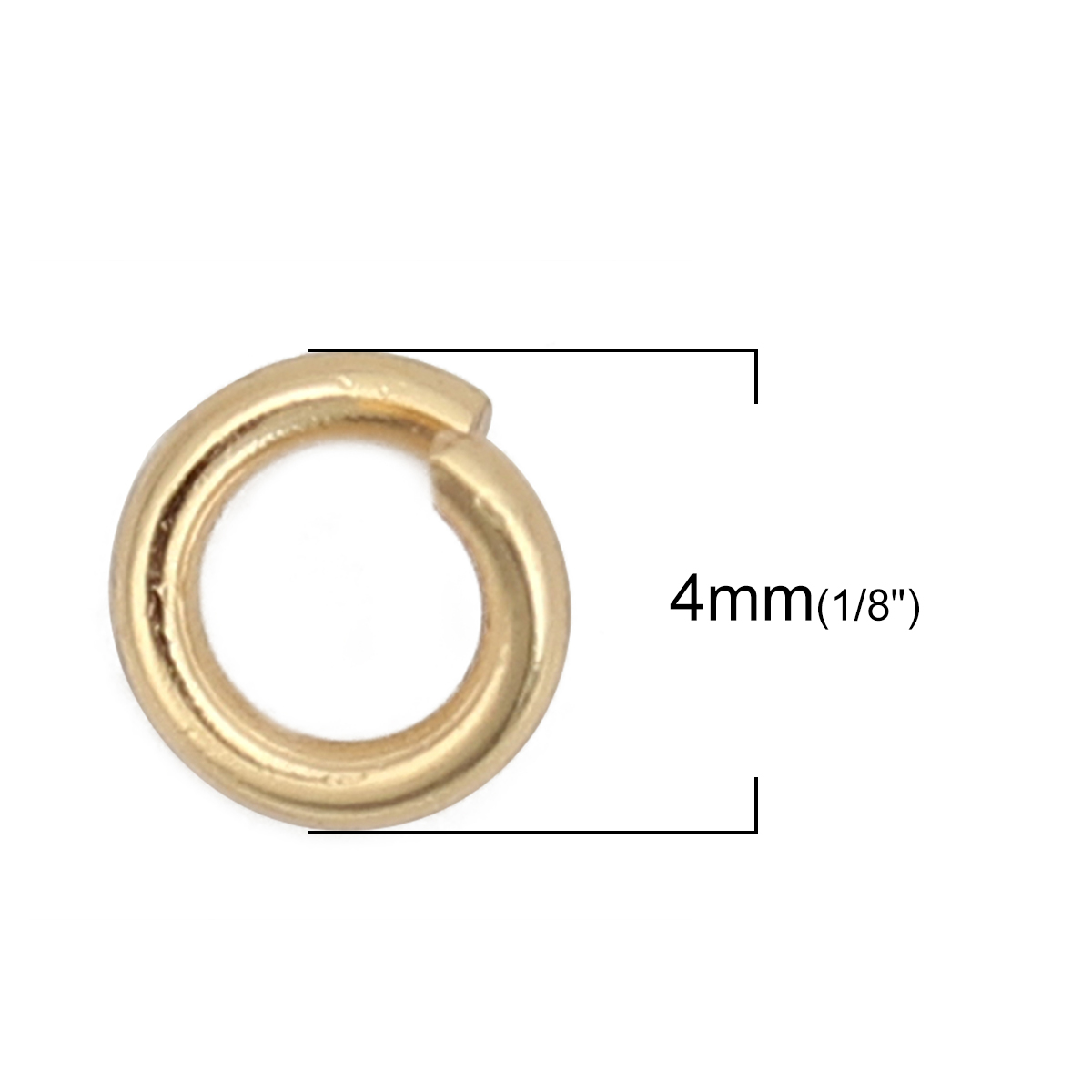 Picture of 200 PCs 4mm Dia., 0.8mm(20 gauge) 304 Stainless Steel Open Jump Rings Findings For Jewelry Making Gold Plated Round