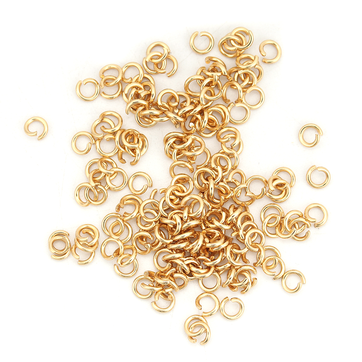 Picture of 200 PCs 4mm Dia., 0.8mm(20 gauge) 304 Stainless Steel Open Jump Rings Findings For Jewelry Making Gold Plated Round