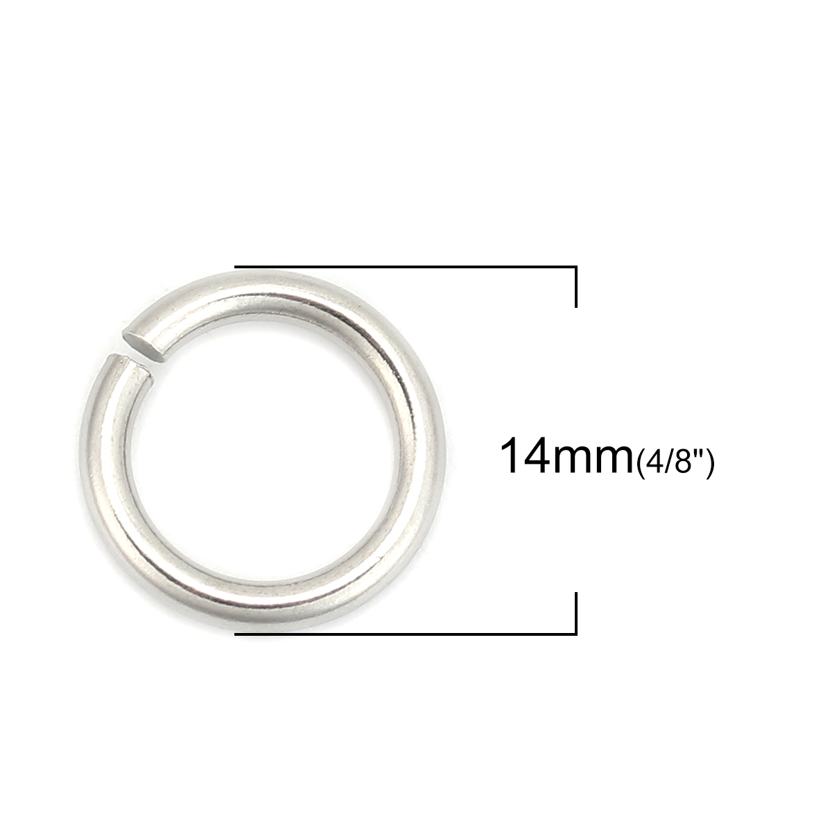 50 個 14mm 直径、 2mm（12号） 304ステンレス鋼 丸カン 丸カン シルバートーン 円形 の画像