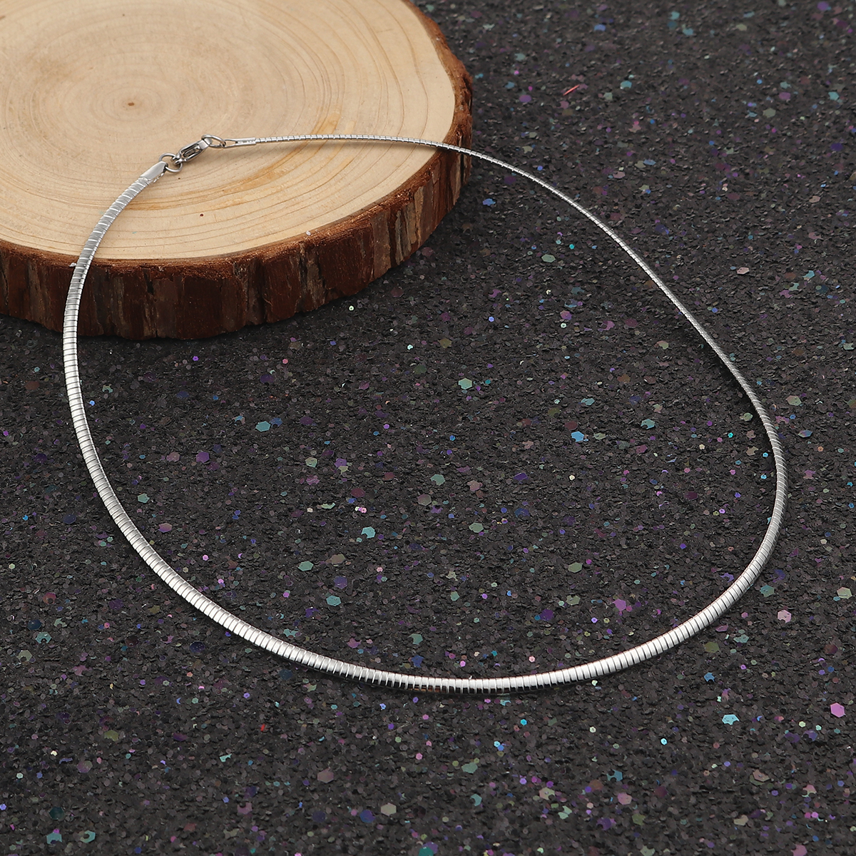 Изображение 304 Нержавеющая Сталь Ожерелье-чокер Серебряный Тон 45.3см Длина, 1 ШТ