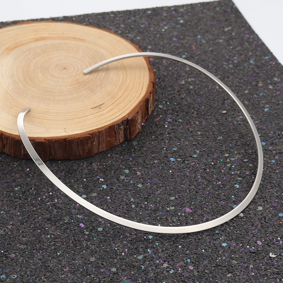 Picture of 304 Stainless Steel Collar Neck Ring Necklace Silver Tone 42.5cm(16 6/8") long, 1 Piece