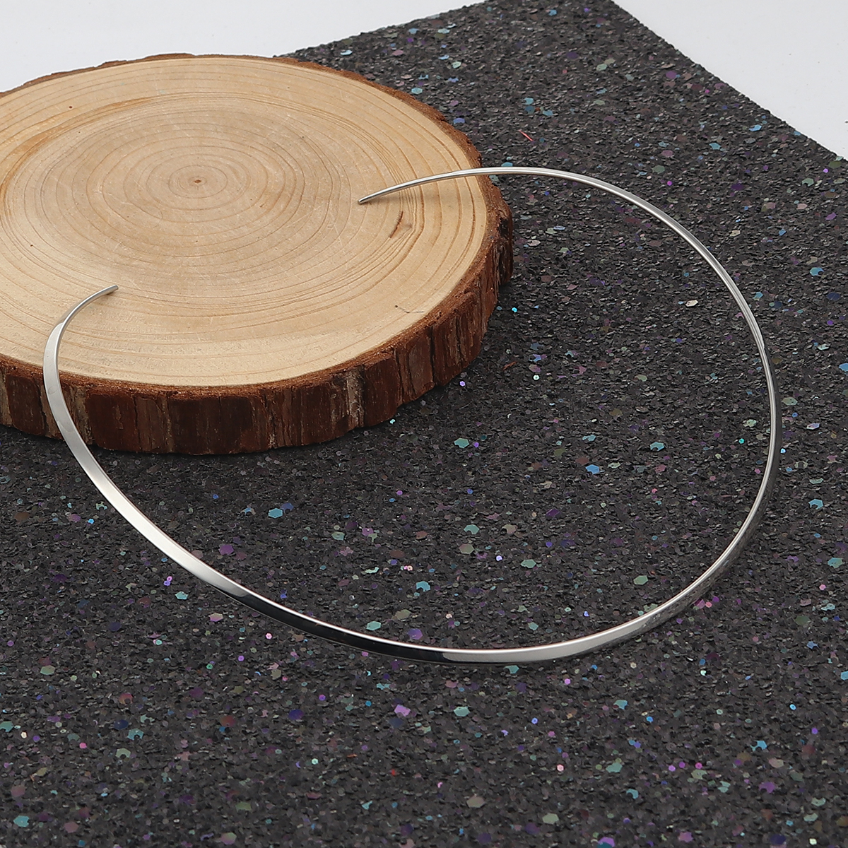 Image de Collier Tour de Cou en 304 Acier Inoxydable Argent Mat 38cm Long, 1 Pièce