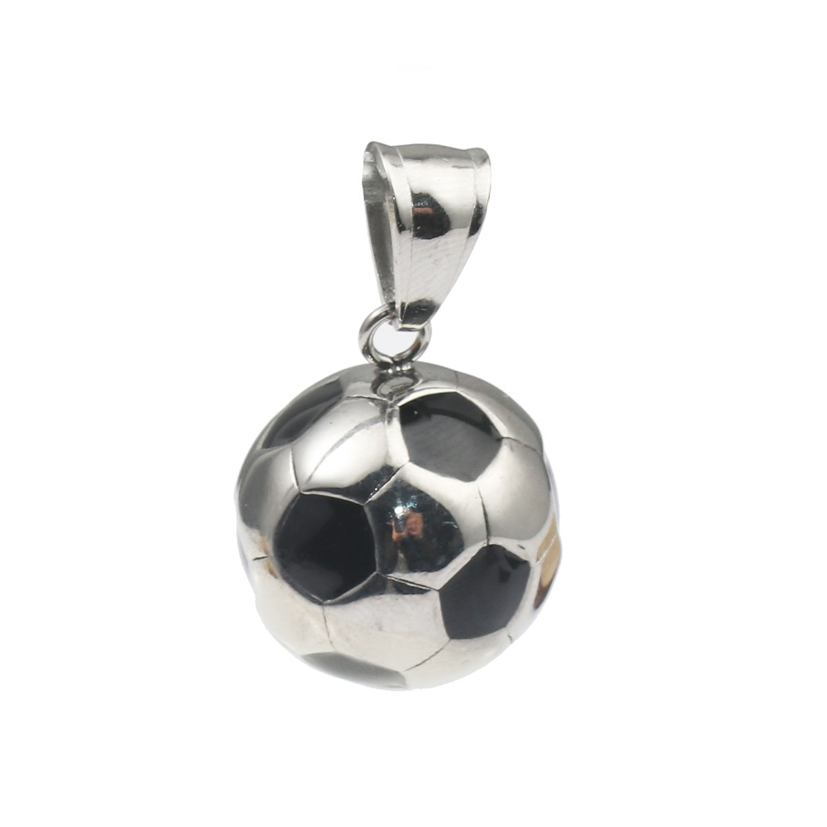 Bild von 316 Edelstahl Anhänger Fußball Silberfarbe Schwarz Emaille 30mm x 17mm, 1 Stück