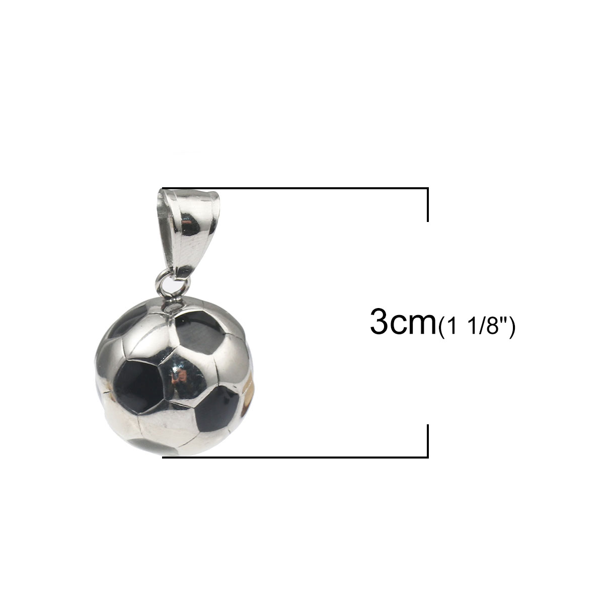 Bild von 316 Edelstahl Anhänger Fußball Silberfarbe Schwarz Emaille 30mm x 17mm, 1 Stück