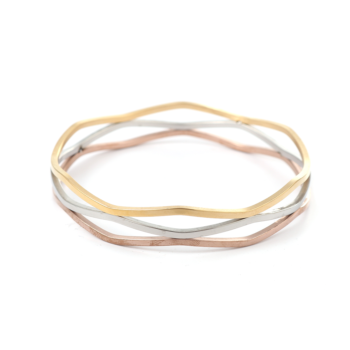 Picture of 304 Stainless Steel Stacking Bangles Bracelets Mixed Irregular Ripple 23cm(9") long - 22cm(8 5/8") long, 1 Set ( 3 PCs/Set)