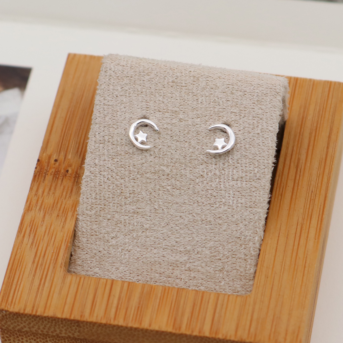 Изображение Чистое Серебро Серьги Шпильки Античное Серебро Луна половина Звезда 6мм x 5мм, Размер столбца / провода (21 калибров), 1 Пара