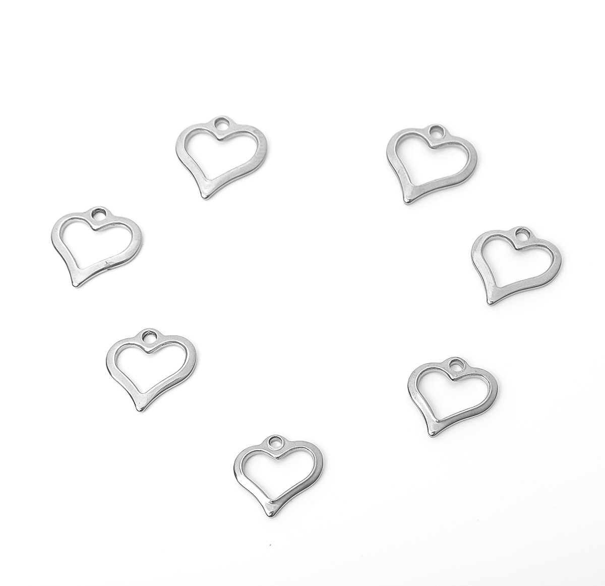 Bild von 304 Edelstahl Kettenverlängerung Charms Herz Silberfarbe Hohl 11mm x 11mm, 10 Stück