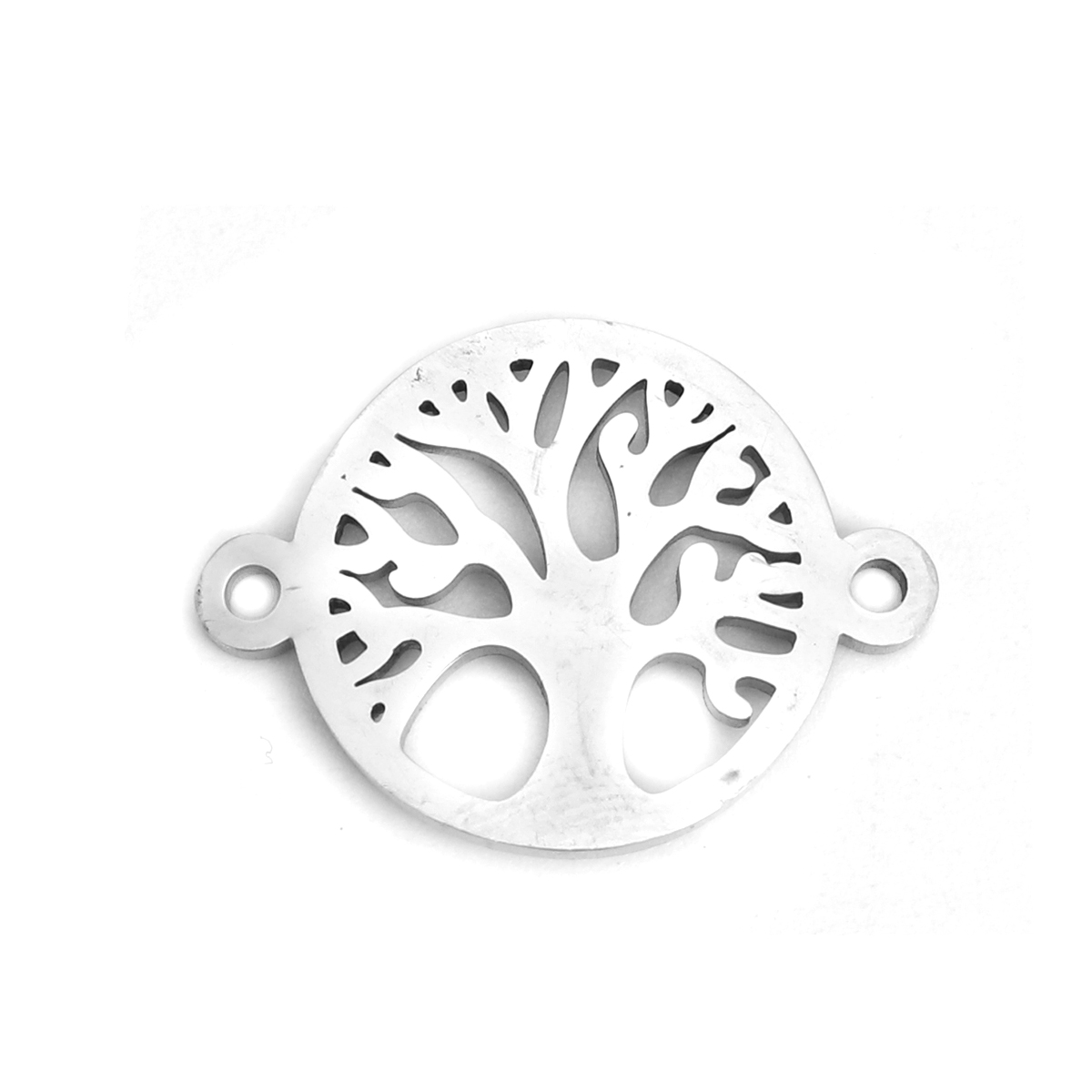 Picture of 304 Stainless Steel Connectors Round Silver Tone Tree Hollow 22mm x 16mm, 5 PCs