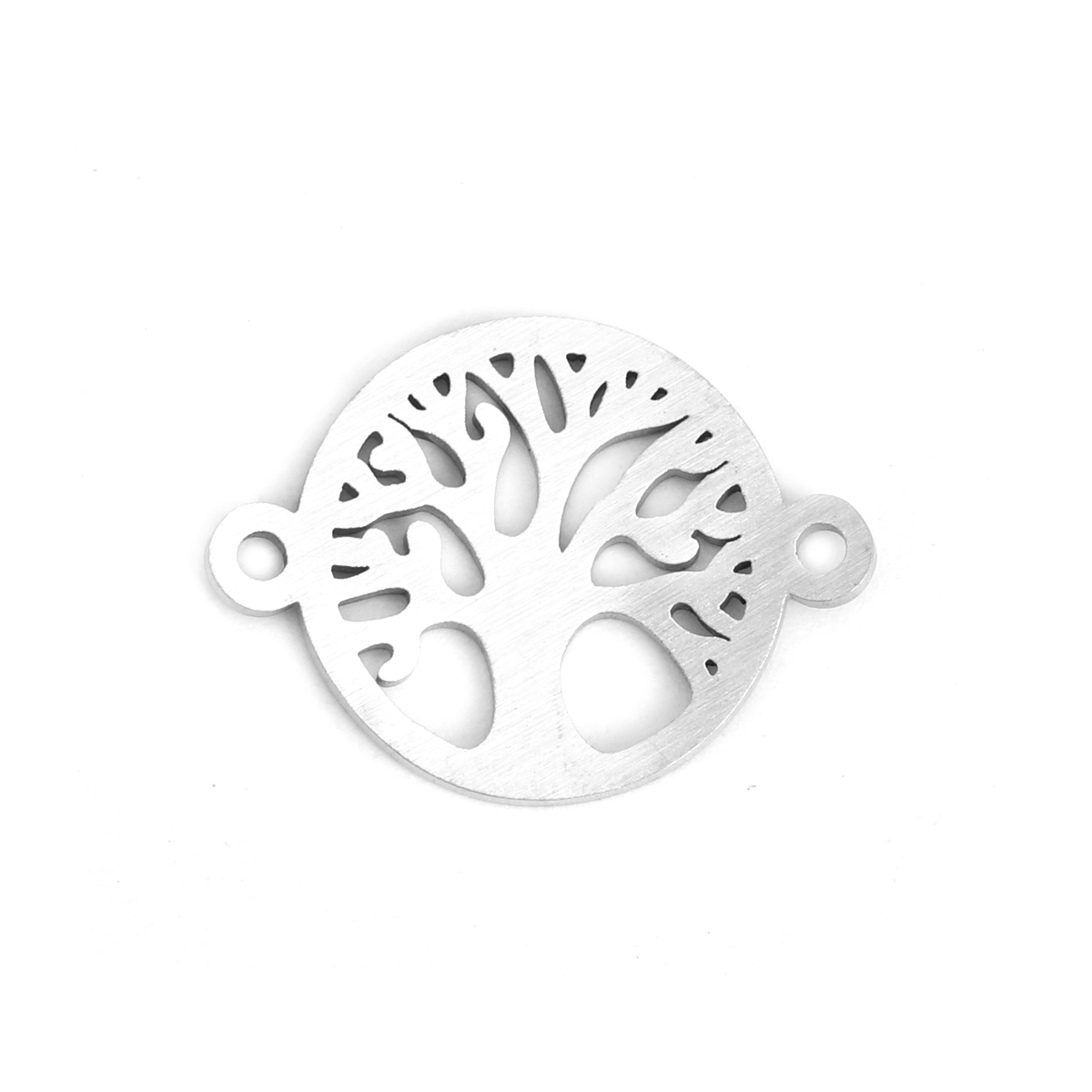 Picture of 304 Stainless Steel Connectors Round Silver Tone Tree Hollow 22mm x 16mm, 5 PCs