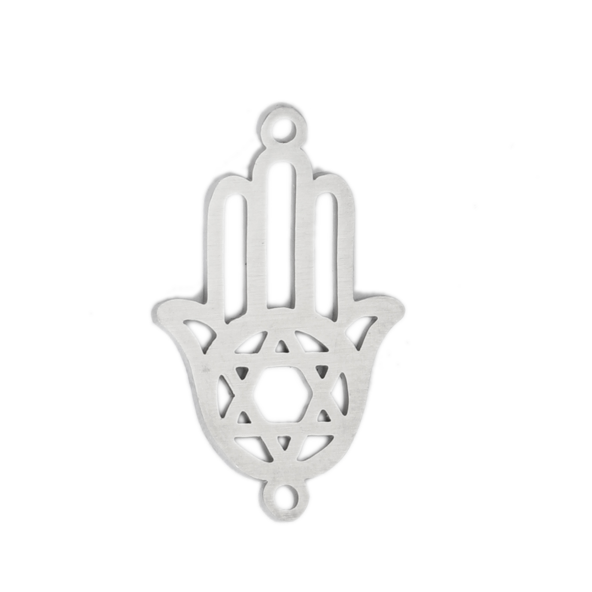 Picture of 304 Stainless Steel Connectors Hamsa Symbol Hand Silver Tone Star Of David Hexagram Hollow 23mm x 14mm, 5 PCs