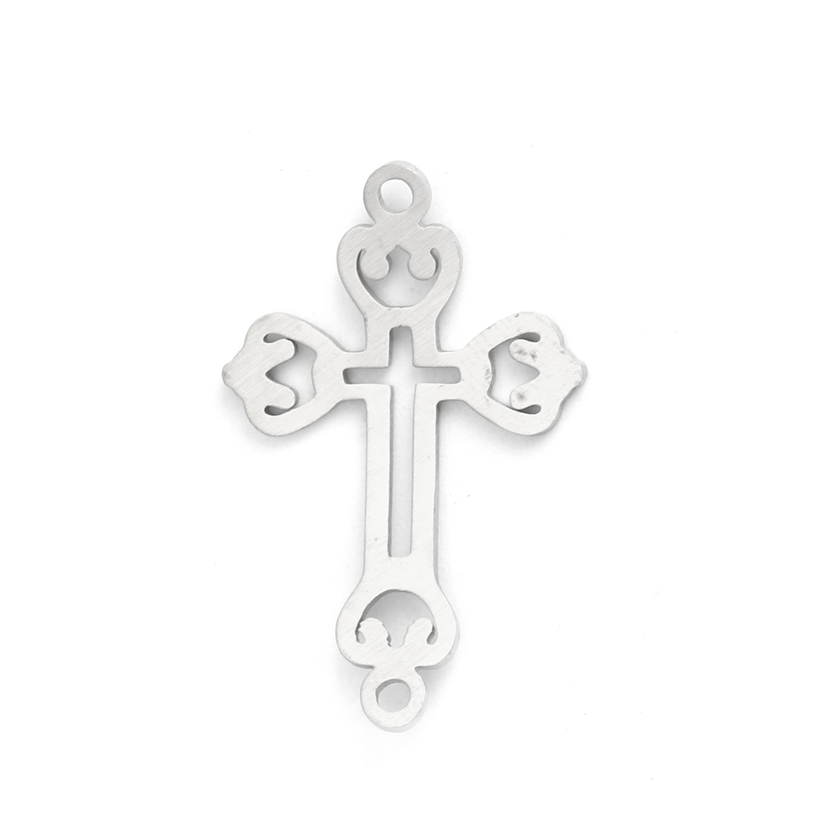 304ステンレス鋼 コネクター クロス シルバートーン フィリグリー 透かし 3cm x 1.9cm、 5 の画像