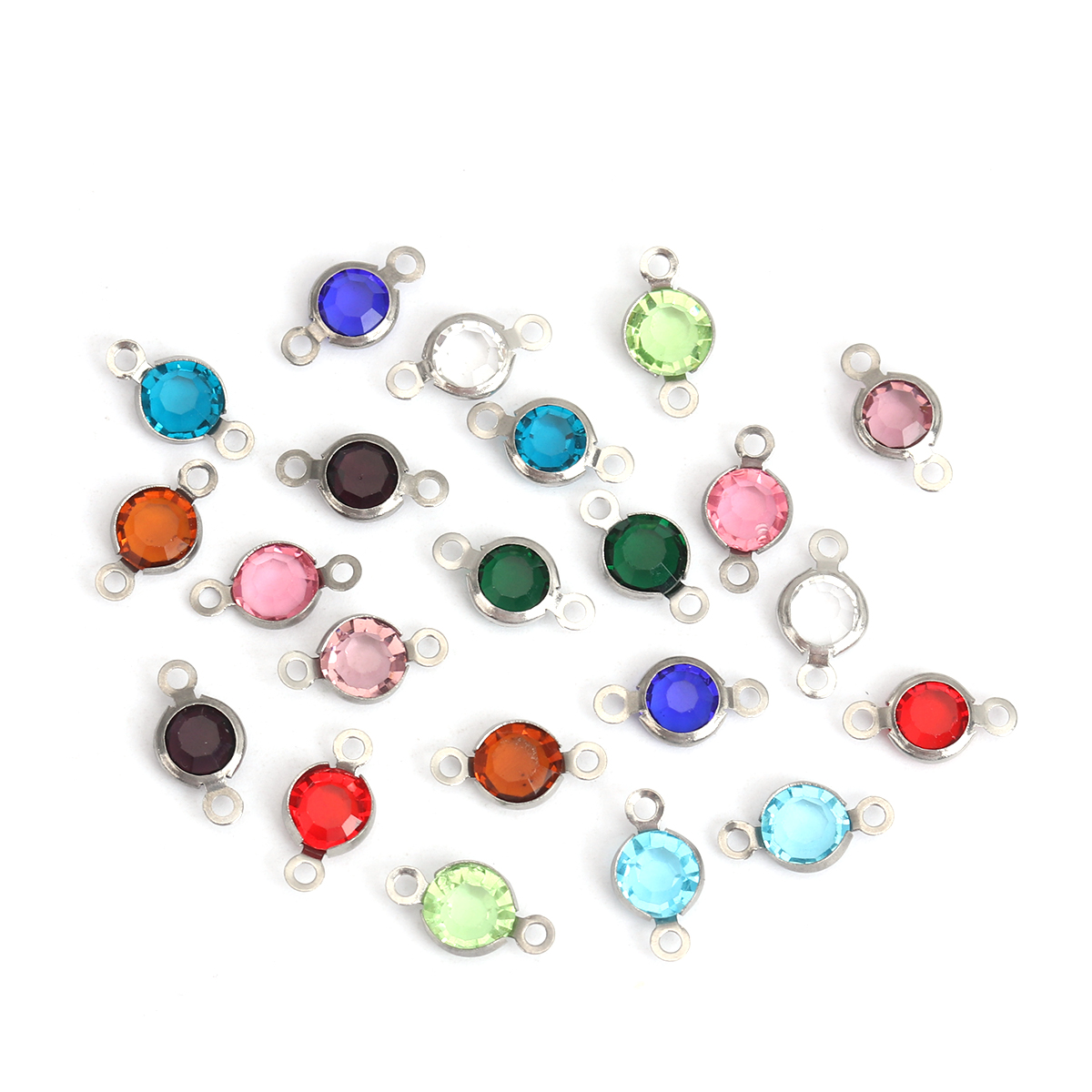 Picture of 304 Stainless Steel & Glass Connectors Round Silver Tone At Random Mixed Faceted 12mm x 6mm, 10 PCs