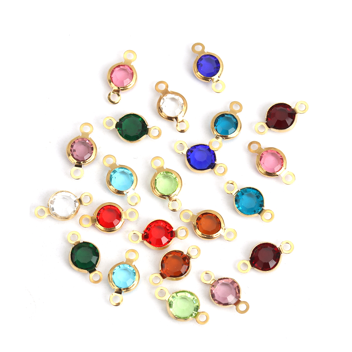 Picture of 304 Stainless Steel & Glass Connectors Round Gold Plated At Random Mixed Faceted 12mm x 6mm, 10 PCs