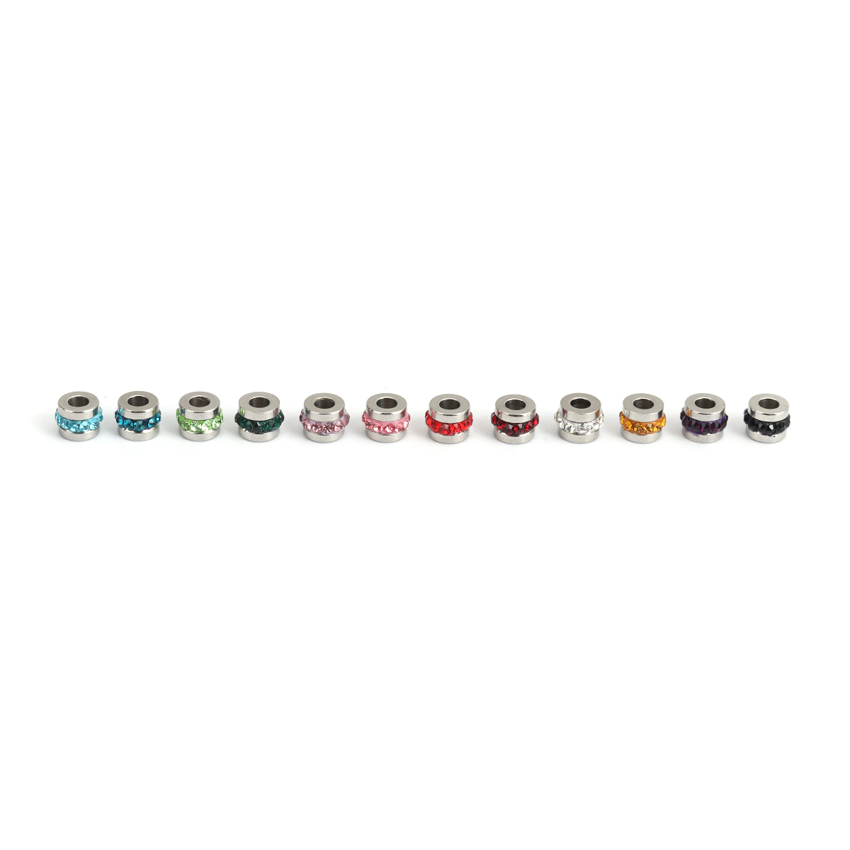 Picture of 304 Stainless Steel Beads Cylinder Silver Tone At Random Mixed Rhinestone 7mm x 5mm, Hole: Approx 2.8mm, 10 PCs