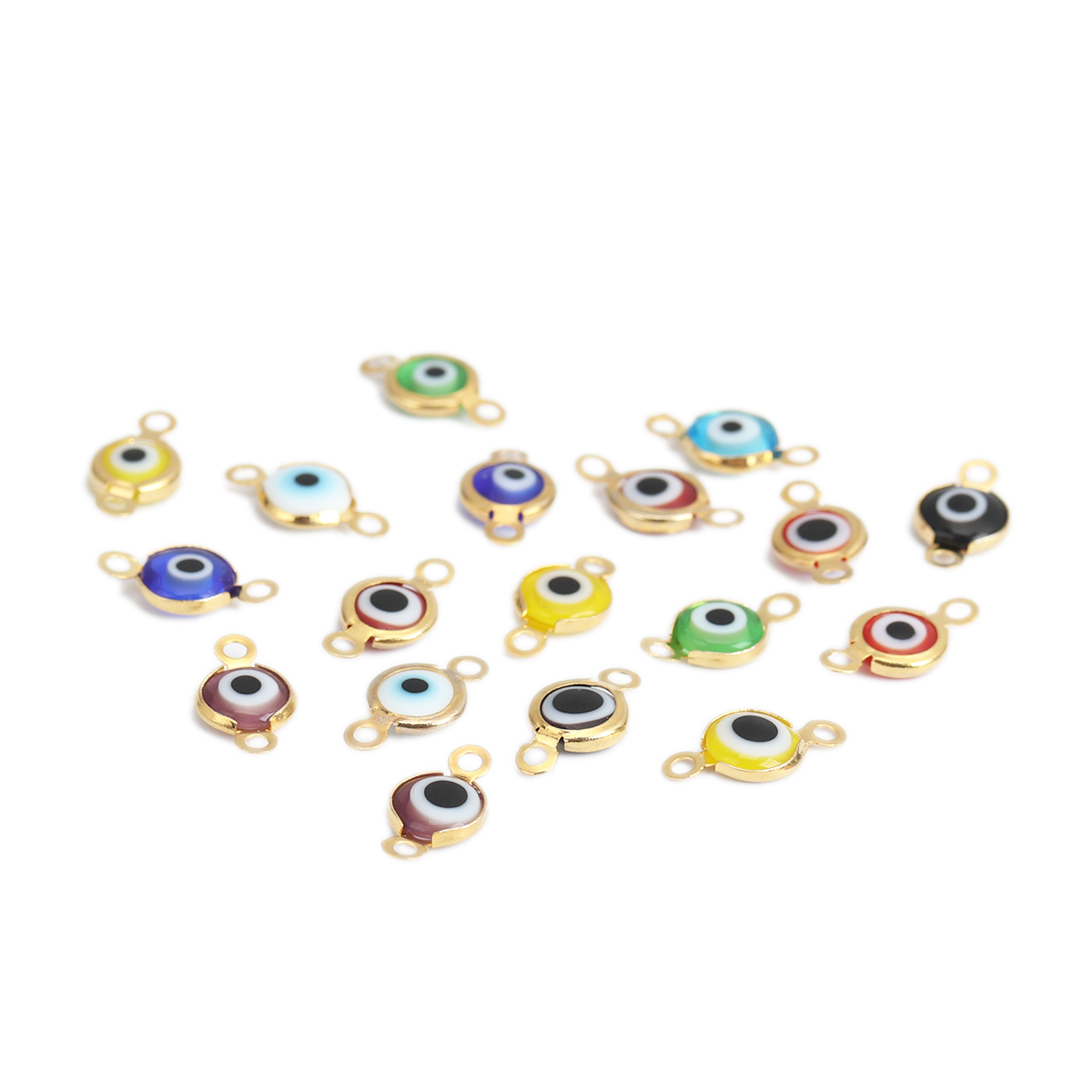 Picture of 304 Stainless Steel Connectors Round Gold Plated At Random Mixed Evil Eye With Resin Cabochons 12mm x 7mm, 10 PCs