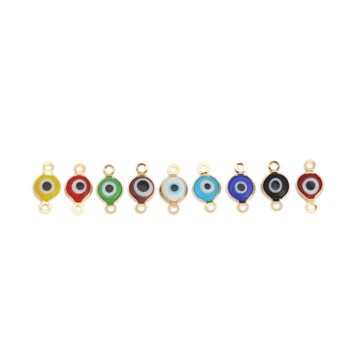 Picture of 304 Stainless Steel Connectors Round Gold Plated At Random Mixed Evil Eye With Resin Cabochons 12mm x 7mm, 10 PCs