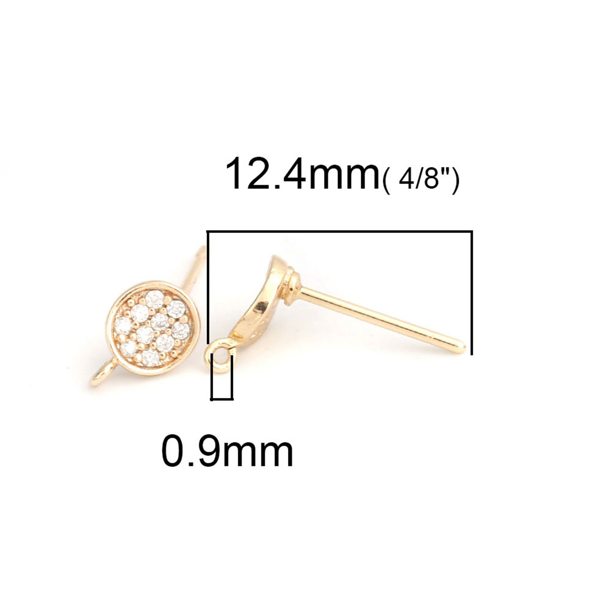 Bild von Messing & Sterlingsilber Ohrring Ohrstecker 18K Vergoldet Rund Transparent Strass 8mm x 5mm, Drahtstärke: (21 gauge), 4 Stück