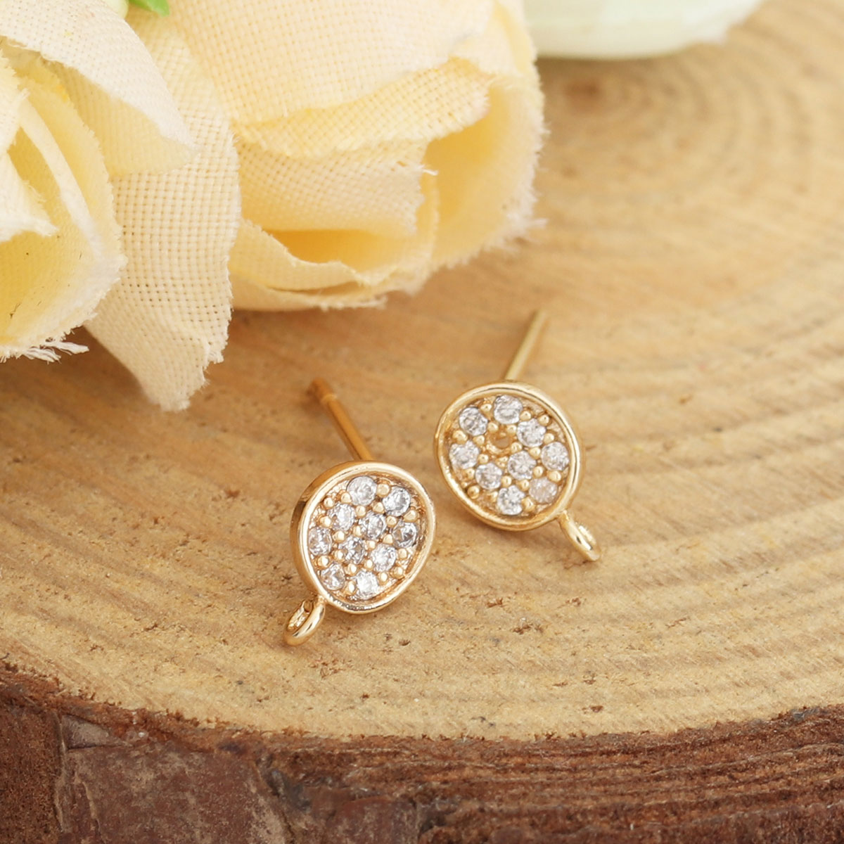 Bild von Messing & Sterlingsilber Ohrring Ohrstecker 18K Vergoldet Rund Transparent Strass 8mm x 5mm, Drahtstärke: (21 gauge), 4 Stück