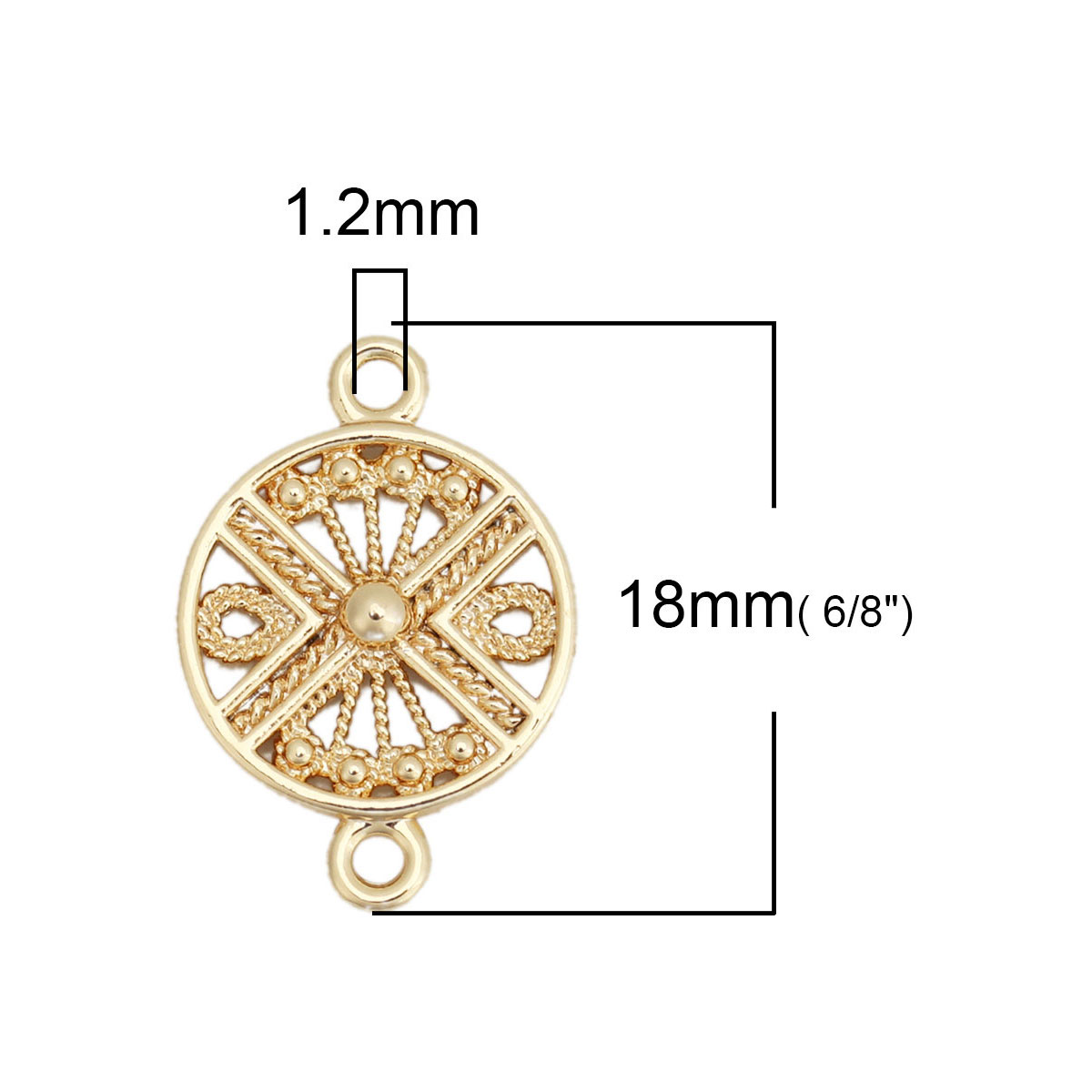 Picture of Brass Connectors Round 18K Real Gold Plated Filigree 18mm x 12mm, 10 PCs