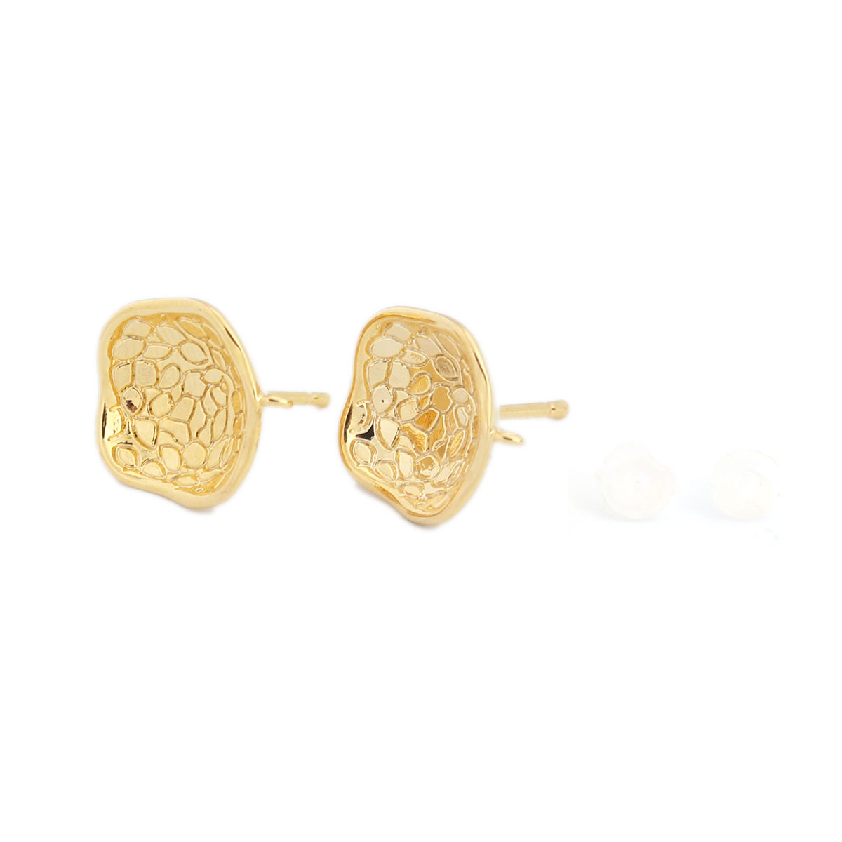 Picture of Brass Ear Post Stud Earrings 18K Real Gold Plated Flower W/ Loop 13mm x 12mm, Post/ Wire Size: (19 gauge), 8 PCs