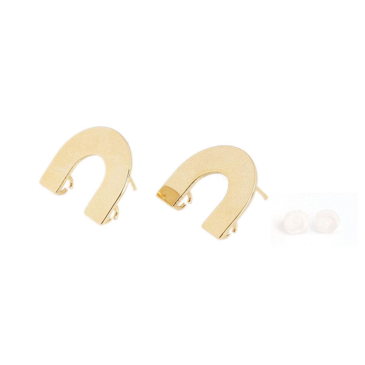 Picture of Brass Ear Post Stud Earrings 18K Real Gold Plated U-shaped W/ Loop 18mm x 15mm, Post/ Wire Size: (20 gauge), 6 PCs