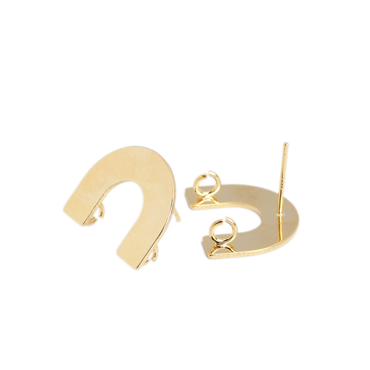 Picture of Brass Ear Post Stud Earrings 18K Real Gold Plated U-shaped W/ Loop 18mm x 15mm, Post/ Wire Size: (20 gauge), 6 PCs