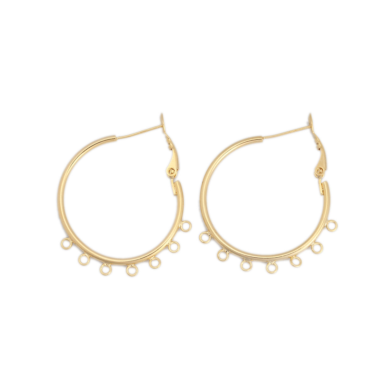 Picture of Brass Ear Post Stud Earrings 18K Real Gold Plated Round W/ Loop 3.8cm x 3.5cm, Post/ Wire Size: (20 gauge), 4 PCs