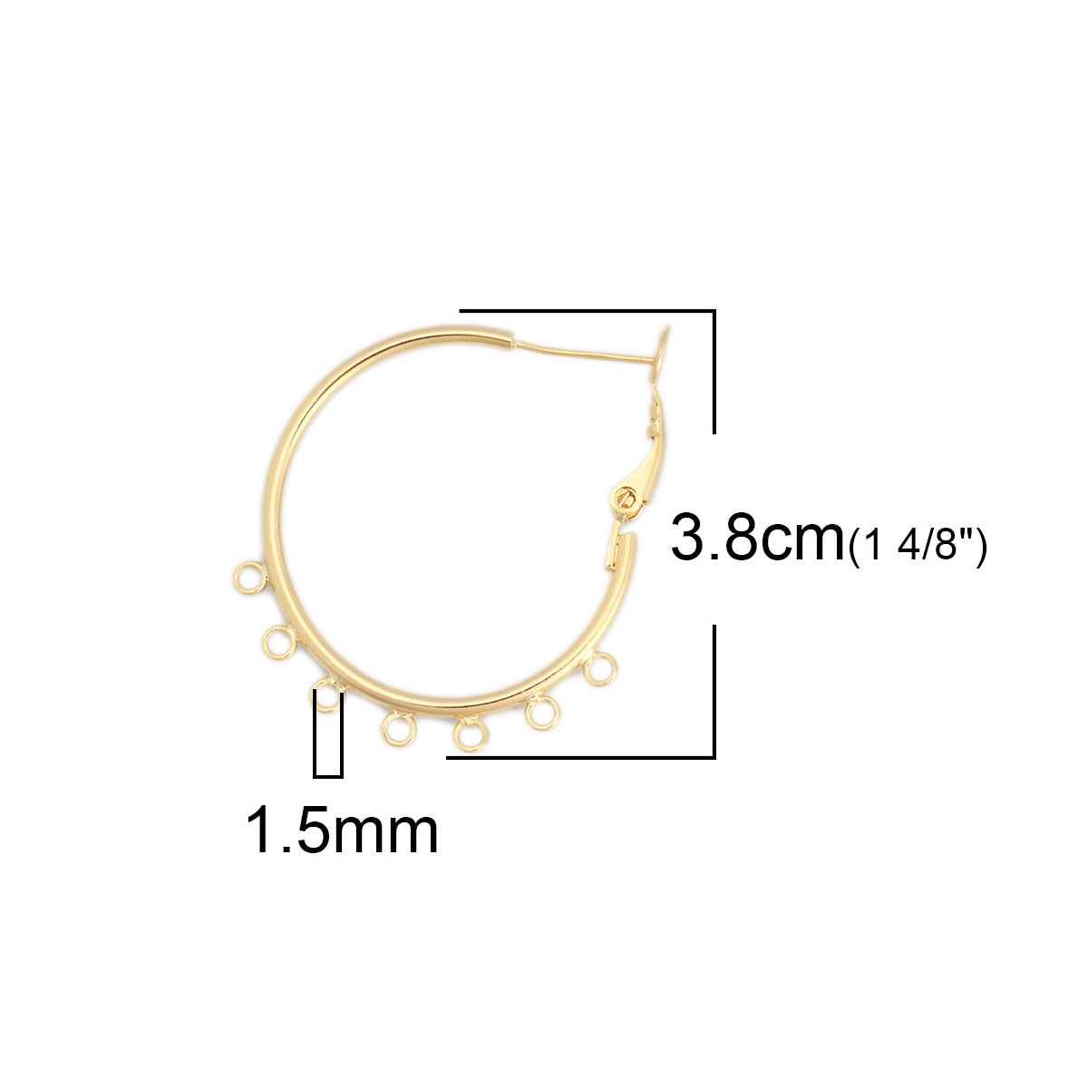 Picture of Brass Ear Post Stud Earrings 18K Real Gold Plated Round W/ Loop 3.8cm x 3.5cm, Post/ Wire Size: (20 gauge), 4 PCs
