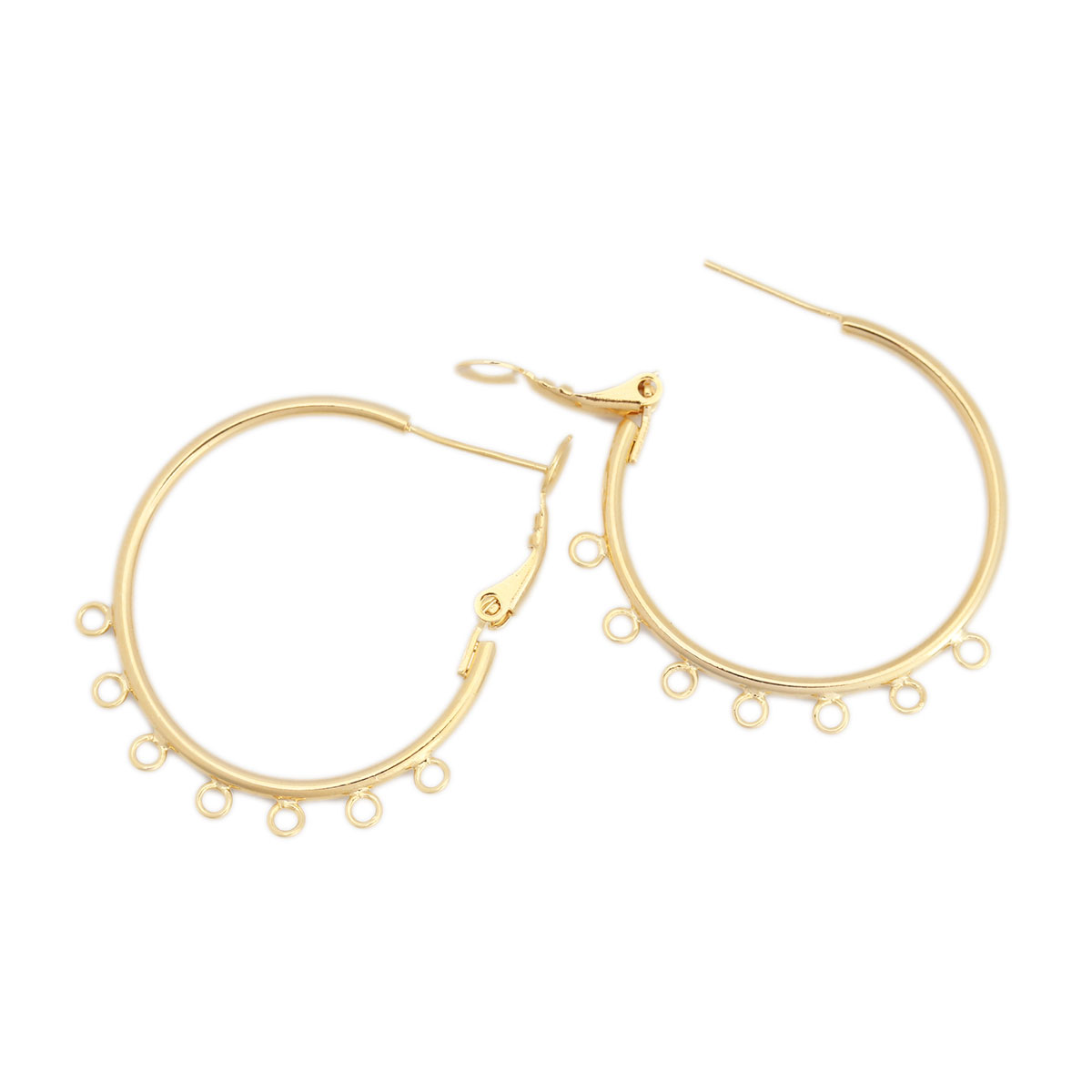 Picture of Brass Ear Post Stud Earrings 18K Real Gold Plated Round W/ Loop 3.8cm x 3.5cm, Post/ Wire Size: (20 gauge), 4 PCs