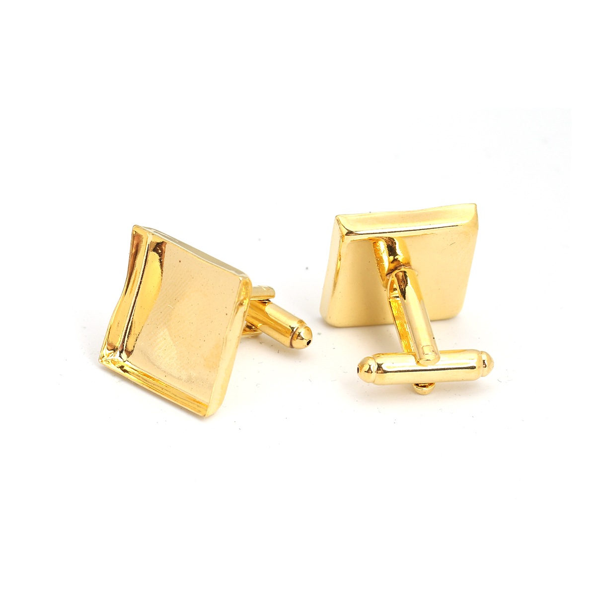 Picture of Brass Cuff Links Gold Plated Square Cabochon Settings (Fit 18mm x 18mm) 28mm x 19mm, 6 PCs