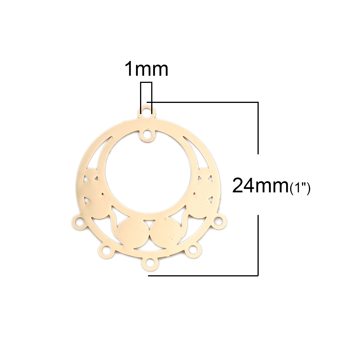Image de Connecteurs Estampe en Filigrane en Laiton Rond Plaqué Or KC 24mm x 21mm, 10 Pcs