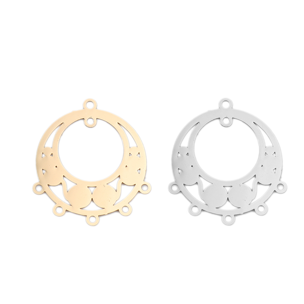 Image de Connecteurs Estampe en Filigrane en Laiton Rond Plaqué Or KC 24mm x 21mm, 10 Pcs