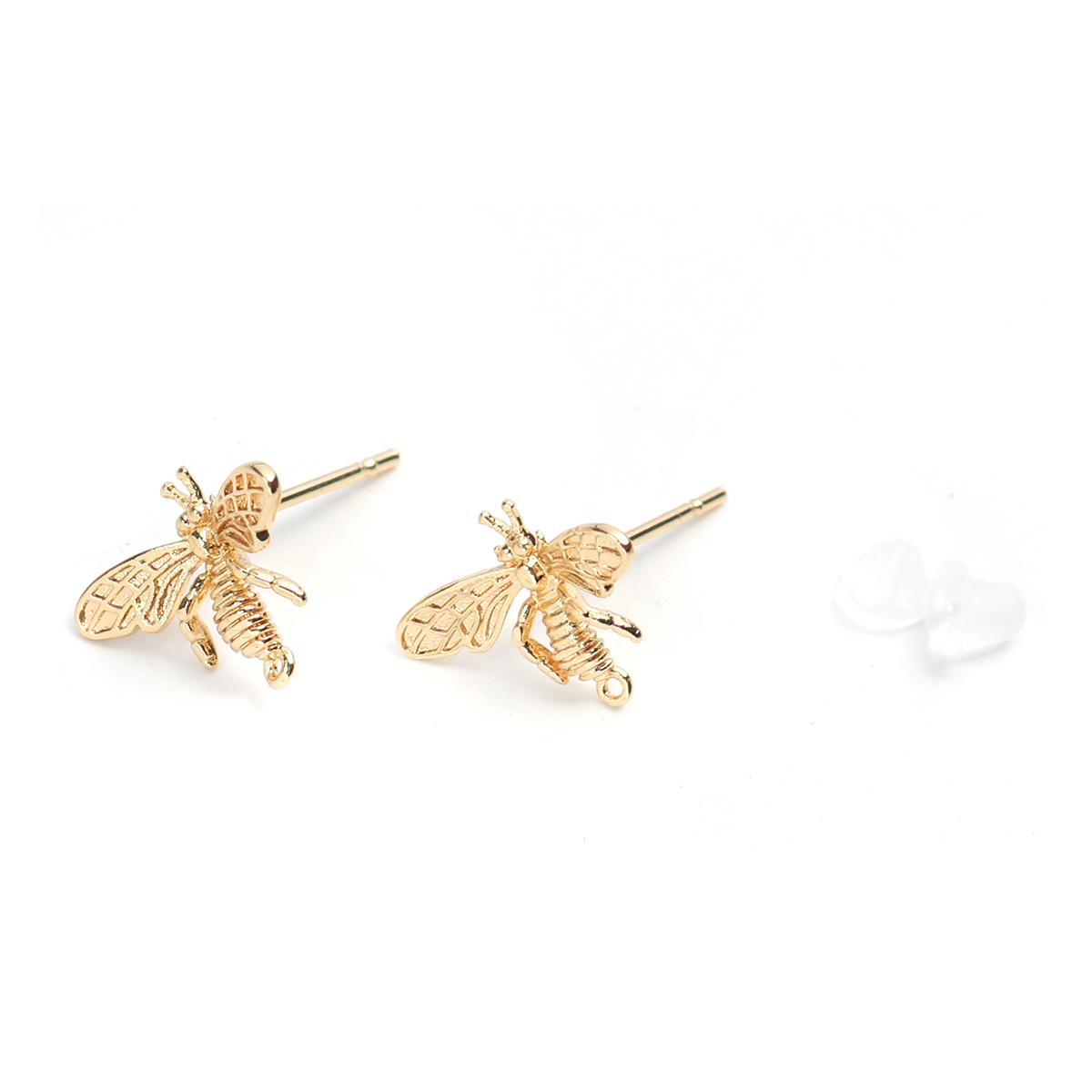 Picture of Brass Ear Post Stud Earrings 18K Real Gold Plated Dragonfly Animal W/ Loop 14mm x 10mm, Post/ Wire Size: (20 gauge), 4 PCs