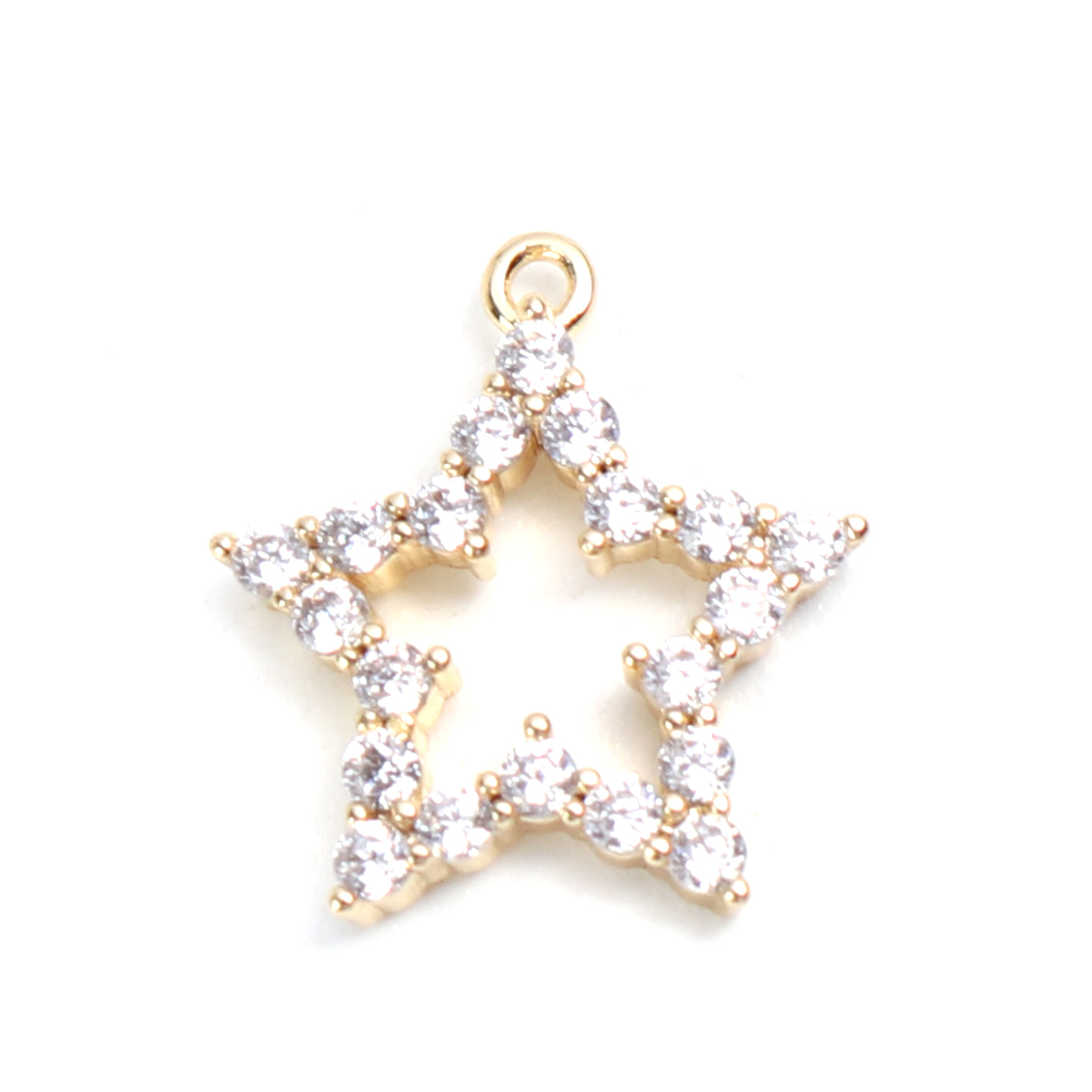 Immagine di Ottone Charms 18K Vero Oro Placcato Stella a Cinque Punte Filigrana Trasparente Strass 13mm x 12mm, 2 Pz