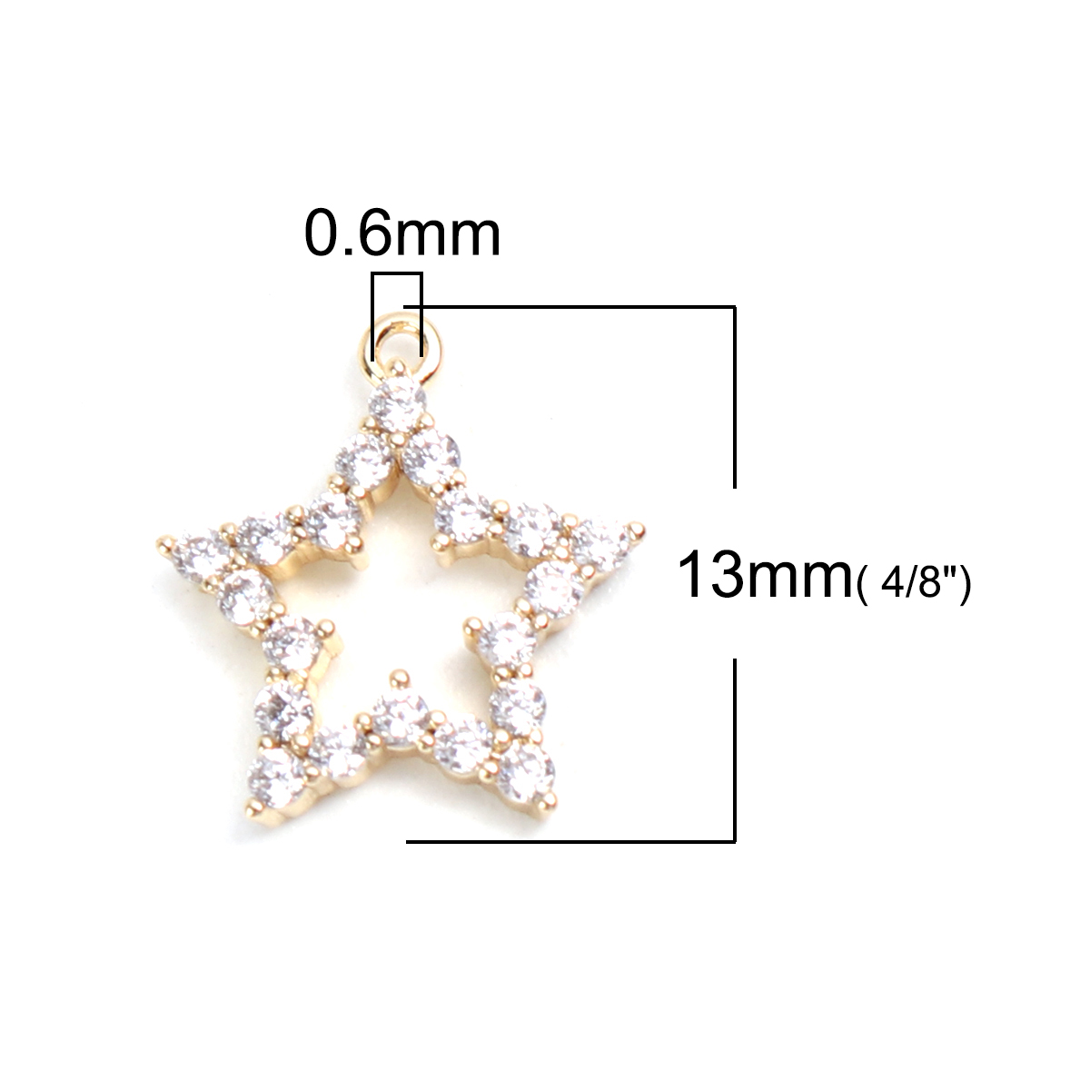 Immagine di Ottone Charms 18K Vero Oro Placcato Stella a Cinque Punte Filigrana Trasparente Strass 13mm x 12mm, 2 Pz