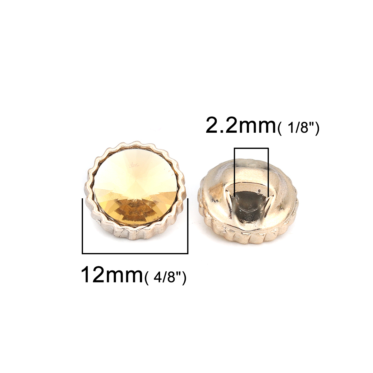 ABS 裏穴ボタン 円形 ライトゴールド 淡黄色 ファセット 12mm 直径、 50 個 の画像