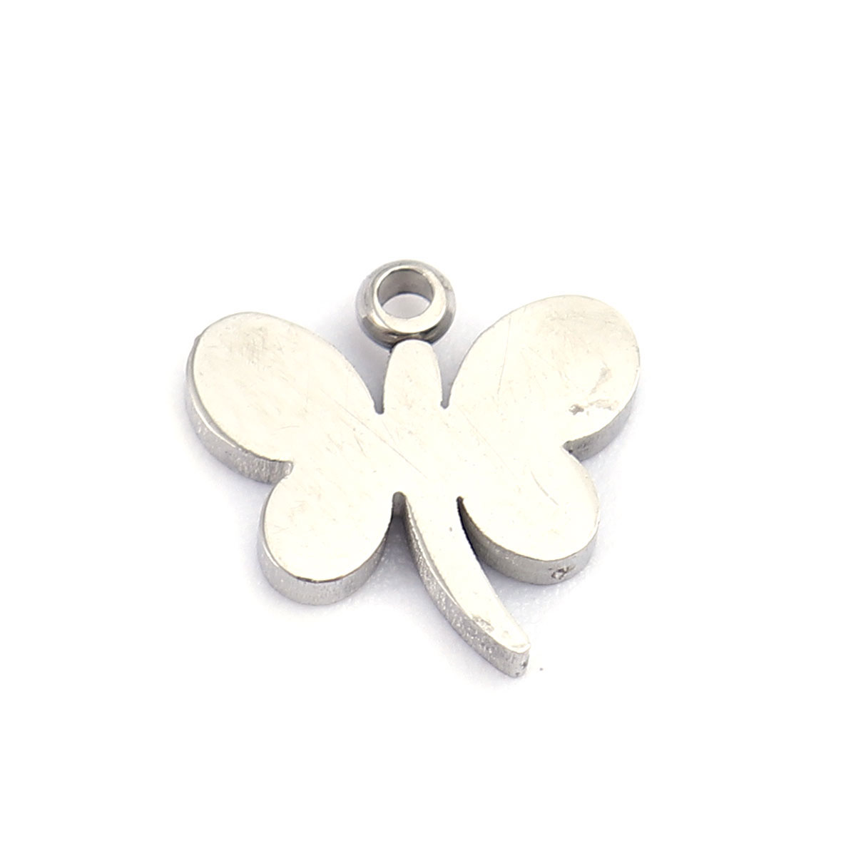 Picture of 304 Stainless Steel Insect Charms Butterfly Animal Silver Tone 9mm x 9mm, 5 PCs
