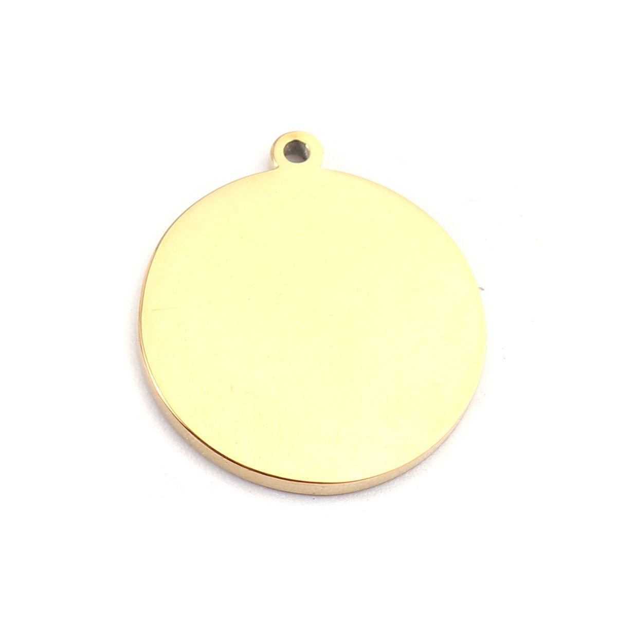 Picture of 304 Stainless Steel Charms Round Disc Gold Plated Black Initial Alphabet/ Capital Letter Message " K " Enamel 17mm x 15mm, 2 PCs