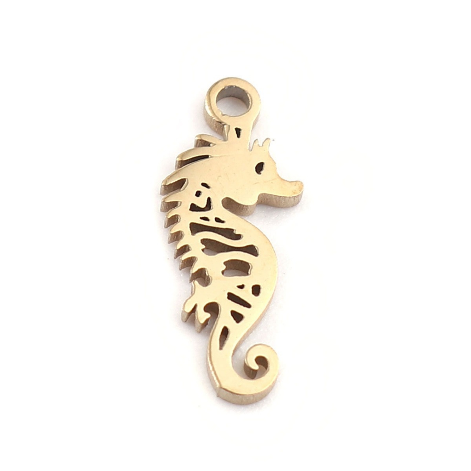 Image de Breloques Bijoux d'Océan en 304 Acier Inoxydable Cheval de Mer Plaqué Or Véritable 18K 12mm x 5mm, 2 Pcs