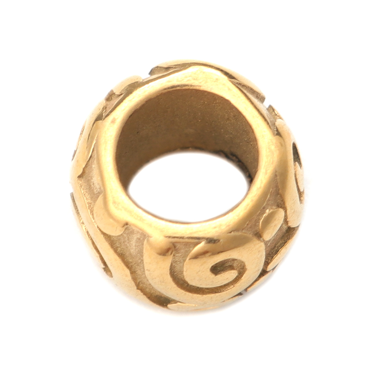 Bild von 1 Stück Umweltfreundliche PVD-Vakuumbeschichtung 304 Edelstahl Perlen zur DIY-Schmuckherstellung Vergoldet Zylinder Geschnitzte Muster ca. 9mm D., Loch: ca. 5.5mm