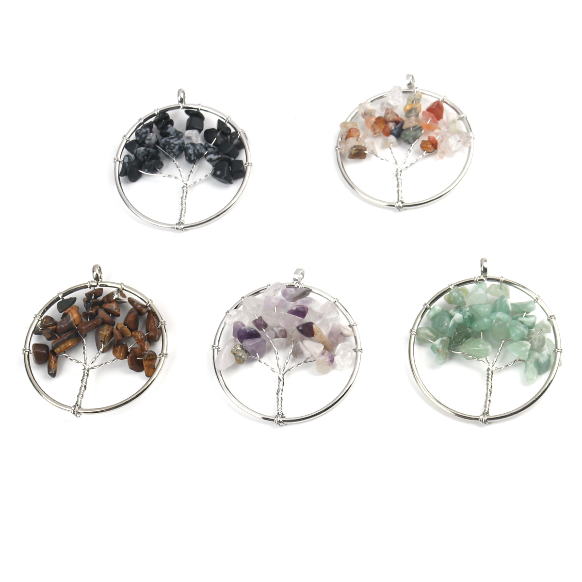 Picture of (Grade A) Amethyst ( Natural ) Pendants Silver Tone Purple Round Tree Hollow 5.7cm x 5.2cm, 1 Piece