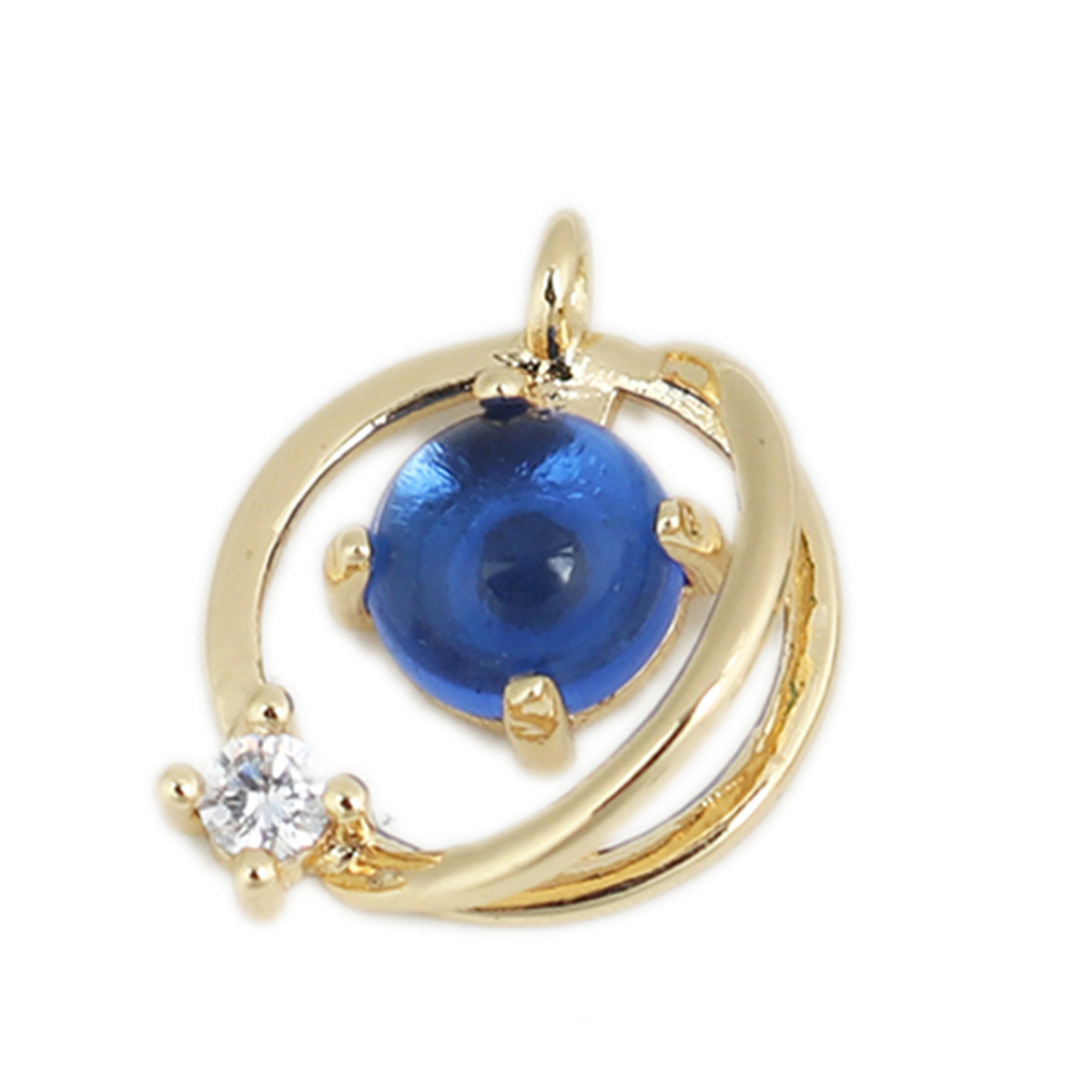 Picture of Brass Galaxy Charms 18K Real Gold Plated Blue Planet Clear Rhinestone 15mm x 12mm, 1 Piece